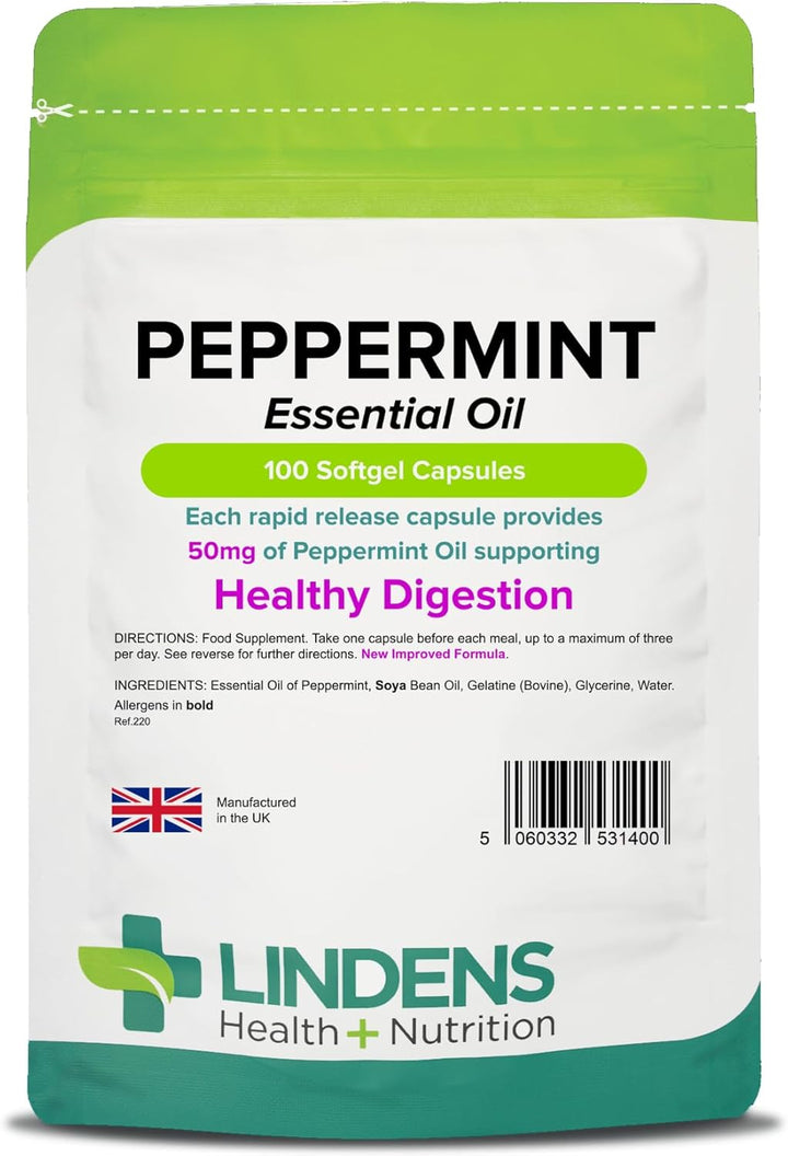 - Peppermint Oil 50Mg Capsules - 100 Pack - UK Made - Essential Oil of Peppermint Supporting Healthy Digestion - Letterbox Friendly