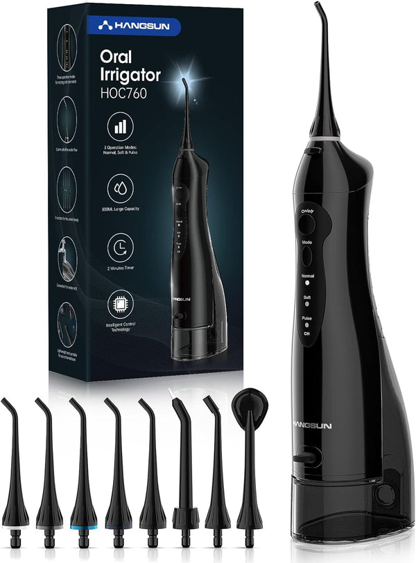 Water Flosser for Teeth Cordless Oral Irrigator Dental Water Jet Electric Tooth Flosser with 8 Jet Tips 300ML Water Tank USB Rechargeable for Tavel and Home Use (Black)