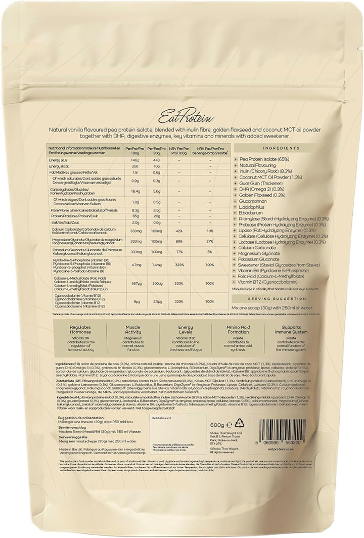 Plant Based Protein + Wellness Powder, Vegan Protein Powder for Women. Dairy, Lactose, Gluten, Soy Free. No Artificial Sweeteners, Flavours or Added Sugars. Vanilla, 20 Servings, 600G