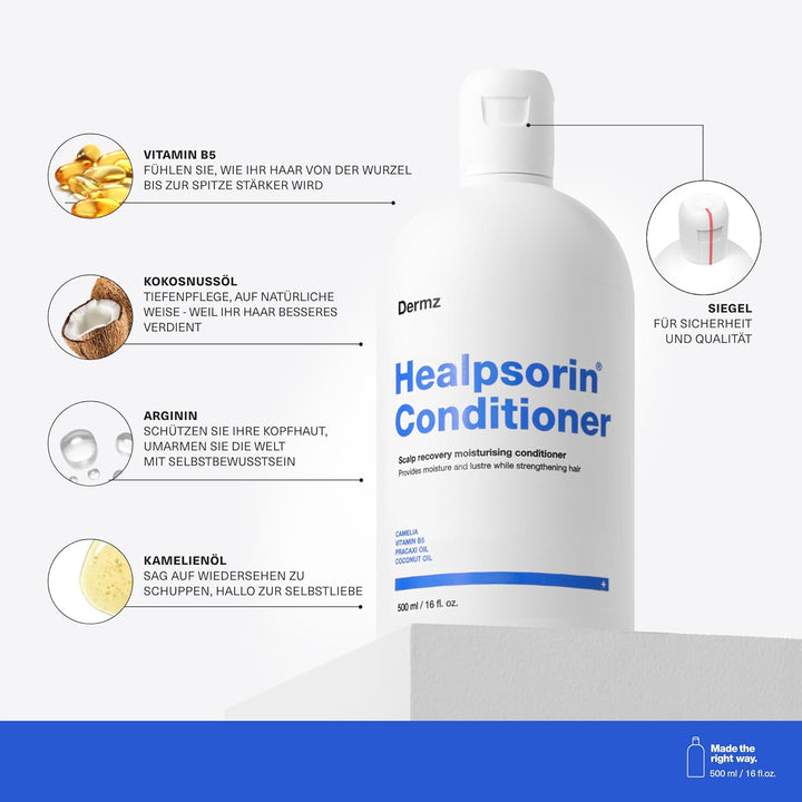 Healpsorin Psoriasis Scalp Treatment Conditioner - Helps Relieve Dandruff, Seborrheic Dermatitis & Psoriasis Symptoms for Shiny, Flake-Free Hair. 500Ml