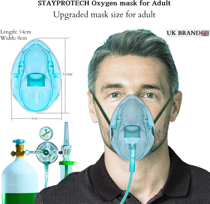 Oxygen Mask with 2.1M Long Tubing, Boosts Oxygen & Enhances Oxygen Therapy, Comfortable Fit, Adjustable Strap & Soft PVC Material. Oxygen Mask for Home Use, (Adult Size)