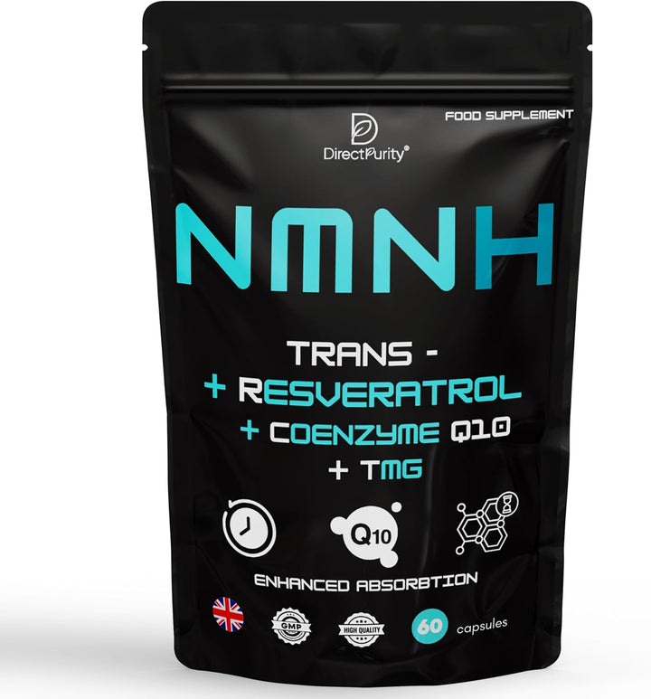 NMNH Supplement 600 Mg, with Trans Resveratrol, Coq10 and TMG, NMNH and Resveratrol Supplements Support Cellular Health and Healthy Aging. Boost Vitality and Combat Aging.