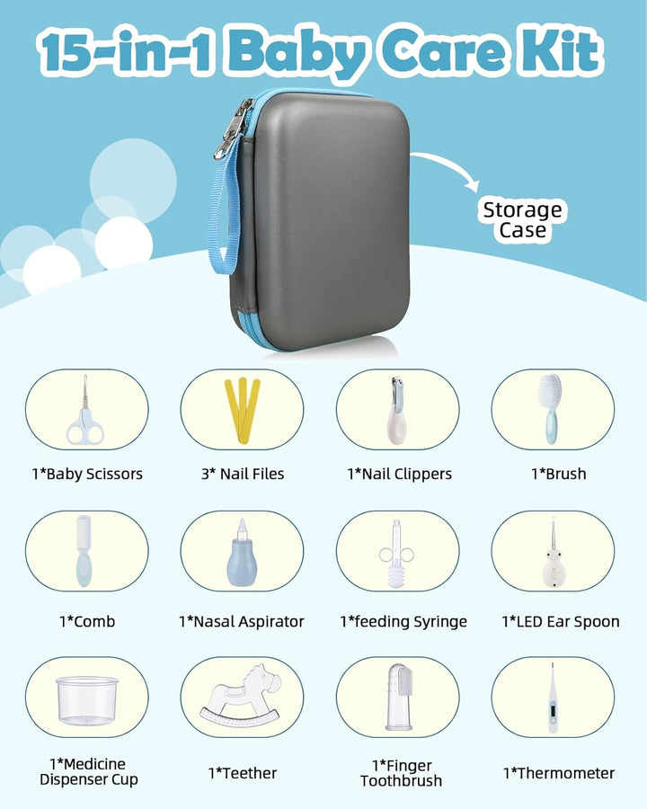 Baby Health Care Kit - Baby Grooming Kit Newborn Baby Care Accessories, 15PCS Safety Cutter Nail Care Set, Nursery Baby Care Kit for Infants Newborns (Blue)