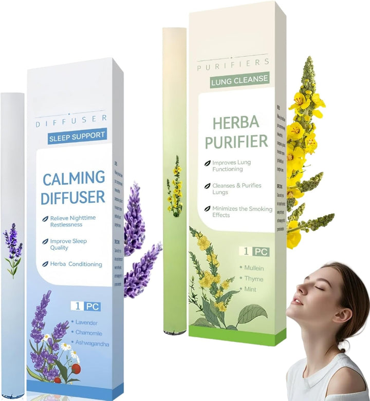 2PCS Natu/Ral Her/Bal Aromatherapy Diffuser Pen,Lung Cleansing Inh/Aler for Breathing Support,Flavoured Air Inh/Aler for Men & Women,Stress Relief & Blocked Nose