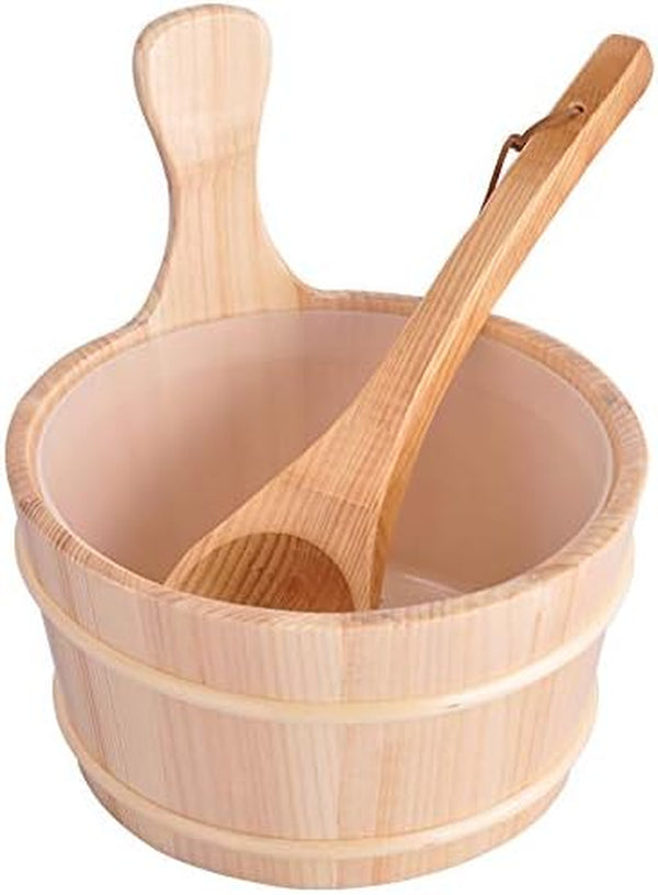 Wooden Bucket and Ladle Set 4L Capacity Water Bowl Barrel for Sauna Steam Accessories