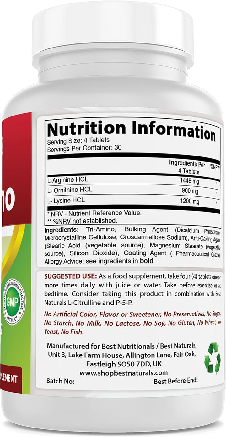 Tri-Amino with L-Arginine, L-Ornithine, L-Lysine 120 Tablets (120 Count (Pack of 1))