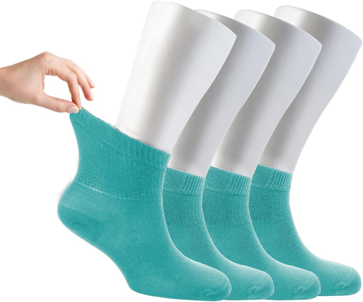 ® Women Loose Diabetic Socks | 4-Pack Neuropathy Ankle Socks for Ladies | Super Soft Eco-Friendly Bamboo Material | Durable with Seamless Toe | Multicolour Patterns | 4 Seasons