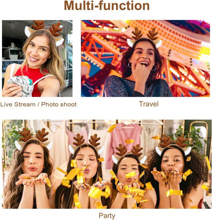 Animal Ears Headband - Reindeer Antlers for Christmas & Halloween, Dark Brown