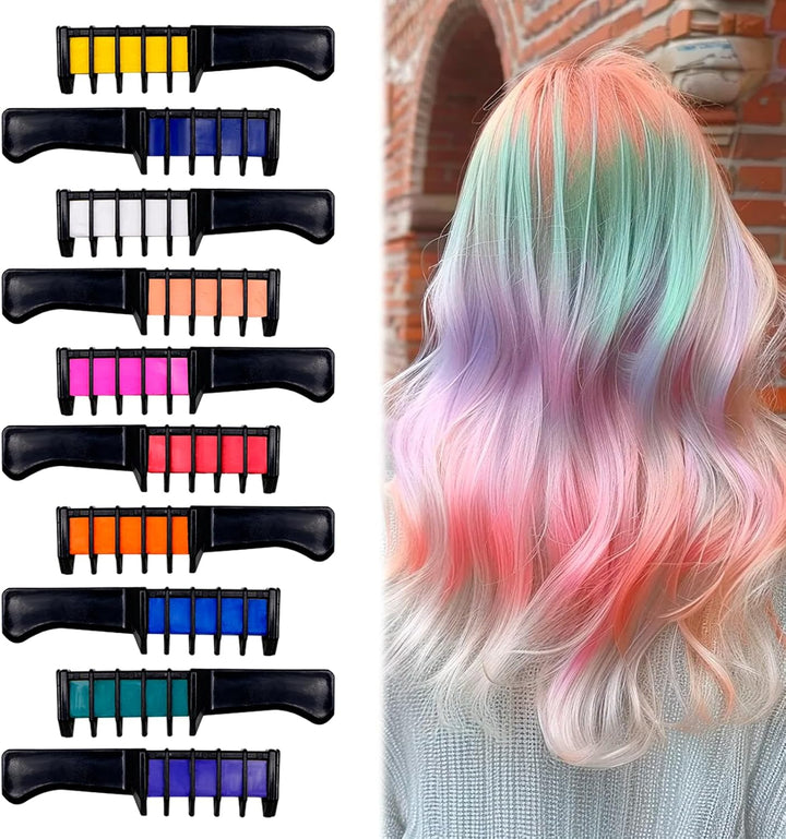 10 Pcs Washable Hair Chalk Combs, Temporary Color Dye Brushes for Kids Girls Boys, DIY Comb Set for Cosplay Birthday Halloween Party Styling