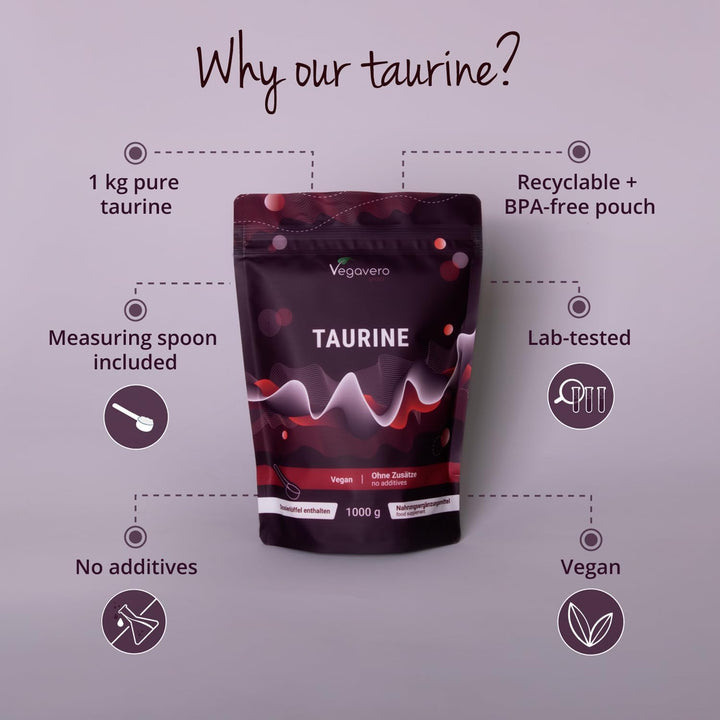 L Taurine Powder 1Kg | 3000 Mg Daily Dose | 1 Year Supply | 100% Pure Taurine | NO Additives | Lab-Tested | Vegan