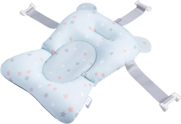 Baby Bath Cushion Bathtub Pad - Anti-Slip Babys Baths Cushions Mats, Soft and Comfortable Bathes Shower Accessories, Care Pads with Buckles and 3 Safety Belts for Home Traveling Use