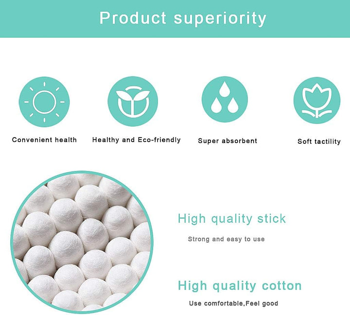 Bamboo Cotton Buds, 200 PCS (2 X 100) Eco-Friendly Cotton Ear Buds Swabs with Bamboo Handle - Recyclable and Biodegradable Cotton Swabs for Cleaning Ear Makeup Wound