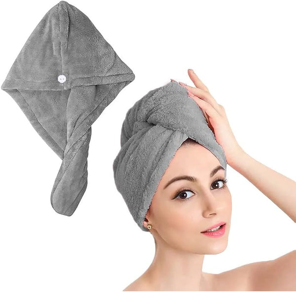 Microfiber Hair Towel Wrap | Super Absorbent Hair Turbans for Quick Dry, Grey