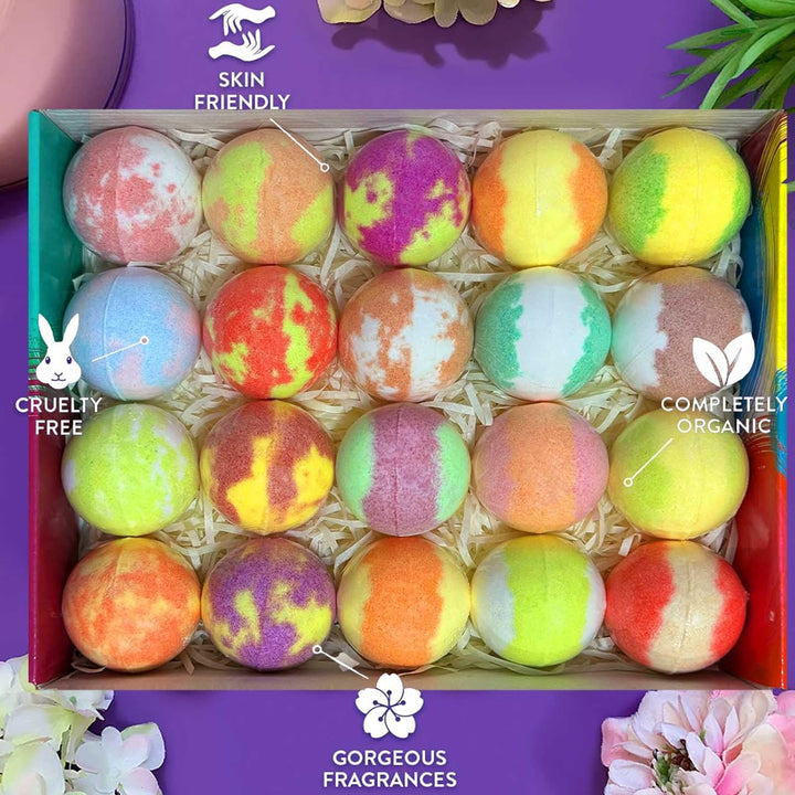 Bath Bombs Gift Set for Kids - 20Pcs Bubble Bathbombs with Natural and Organic Ingredients for Women, Home Spa Fizzes Bath Balls to Moisturize Skin for Christmas for Lover, Girls and Boys