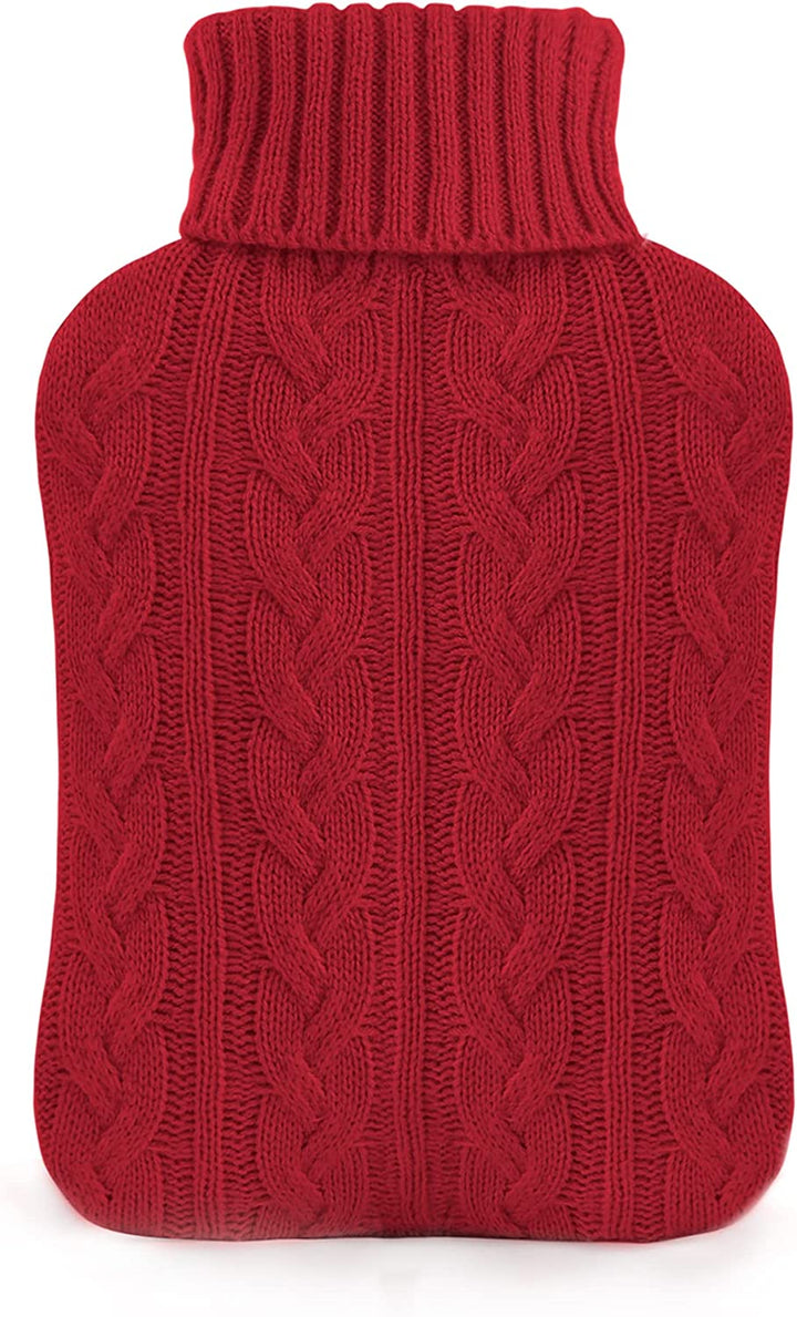 Hot Water Bottle with Knitted Cover, 2L Hot Water Bag for Hot and Cold Compress, Hand Feet Warmer, Neck and Shoulder Pain Relief, Gray