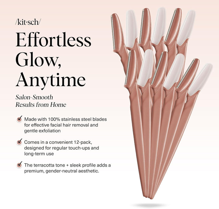 Dermaplaning Blades for Face - Face Razors for Women and Men | Eyebrow Razor & Facial Hair Remover | Exfoliates Facial Skin, Eyebrow Shaper | Dermaplaning Tool, 12Pc (Terracotta)