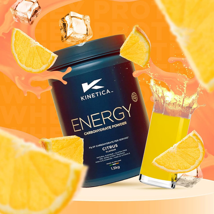 Sports Energy Powder - Citrus Flavour | 41G Carbs/Serve, 30 Servings/1.5Kg | 3:1 Glucose to Fructose Ratio | High in Vitamin B1, B5, B6, B7, B12 | Instant Energy Carbohydrate Drink