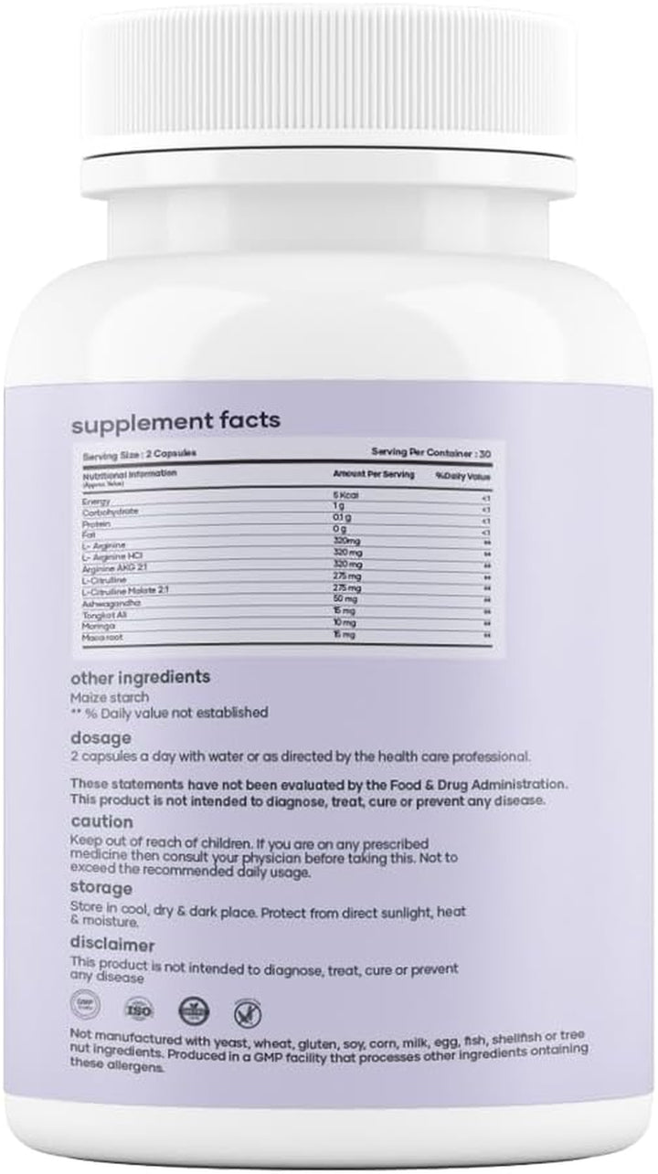 Mars Nitric Oxide Capsules – with L-Arginine, L-Citrulline & Adaptogenic Blend | Supports Energy, Circulation & Muscle Recovery | 60 Capsules