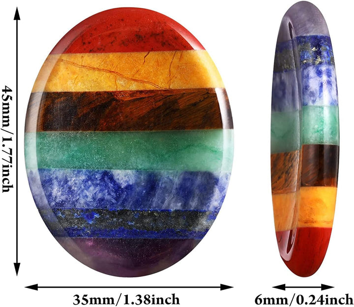 Thumb Worry Stone for Anxiety with Velvet Bag - 7 Chakra Healing Crystal Oval Pocket Palm Stone Gemstones for Reiki Balancing Meditation and Anxiety Relief