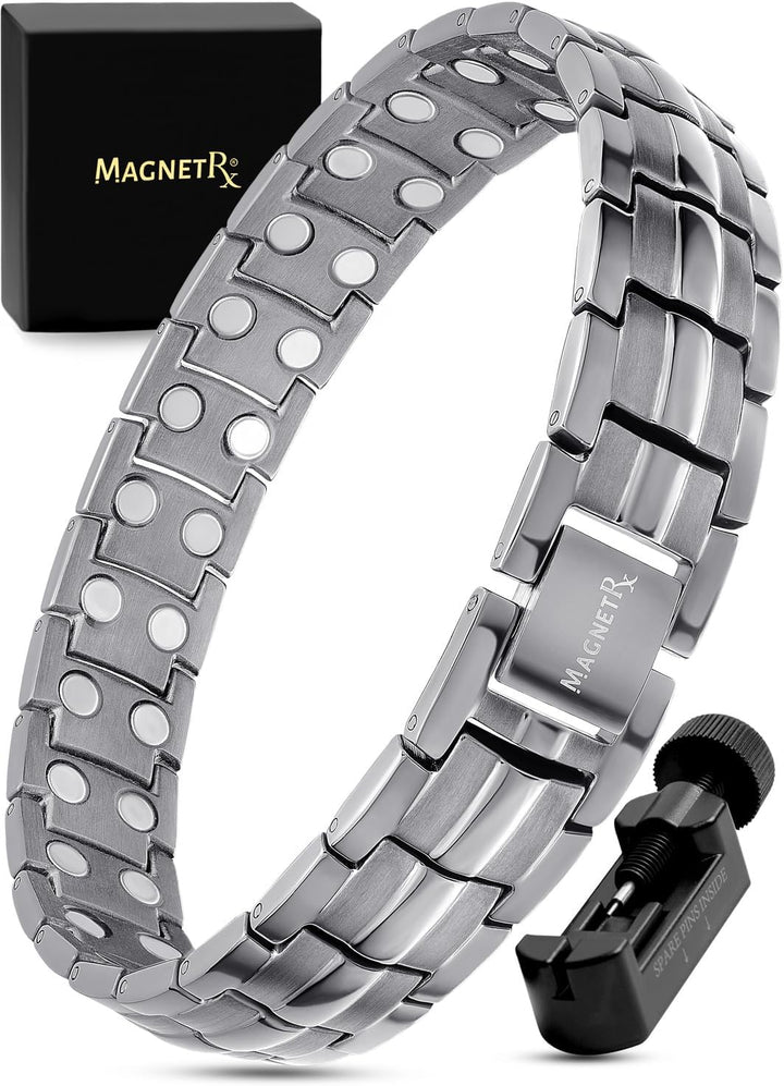 ® Magnetic Bracelets for Men - Ellipsemax 5X Strength 5,000 Gauss Magnets - Designed in USA & Patent Approved - Premium Titanium Mens Magnetic Bracelet & Adjustable Length (Gunmetal)