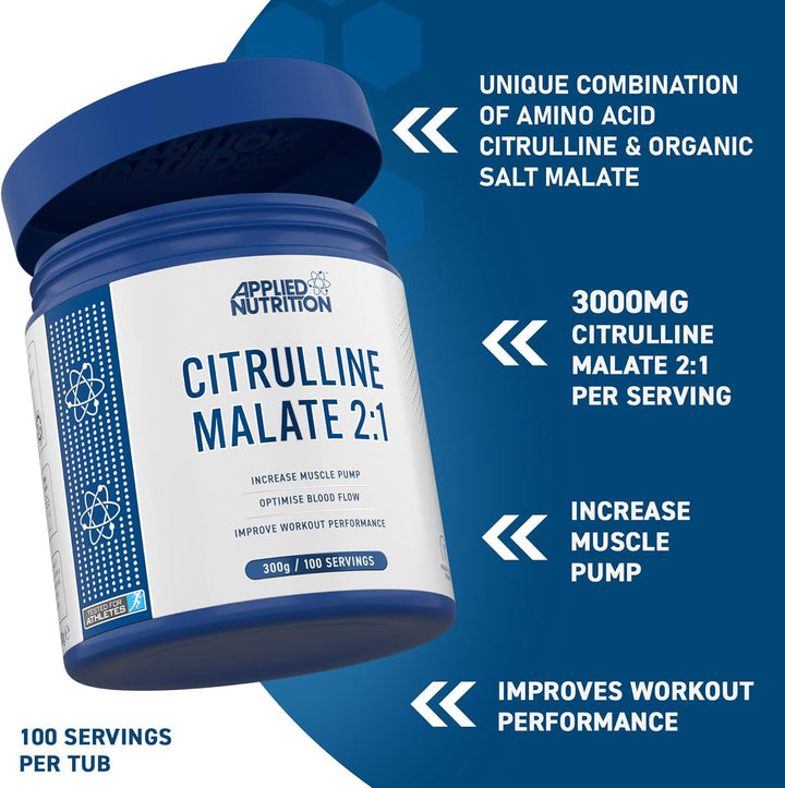 Citrulline Malate 2:1 | 3000Mg per Serving Nitric Oxide Booster Amino Acid Powder Supports Muscle Recovery Improves Performance Vegan Gluten Free (300G - 100 Servings) (Unflavoured)