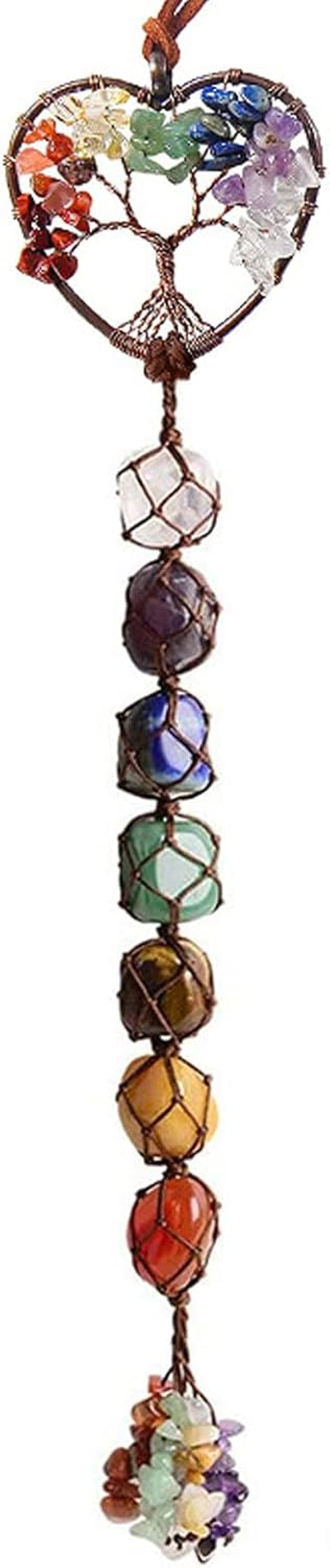 7 Chakras Healing Crystals, Natural Gemstones Spiritual Gifts for Women Polished Tumbled Stones Positive Energy Meditation Hanging Ornament/Window Ornament/Feng Shui (Healing Crystals-02)