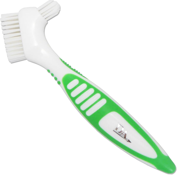 4 X Denture Brushes ~ Rubber Grips, Easy Hold Handle, Double Bristle Head