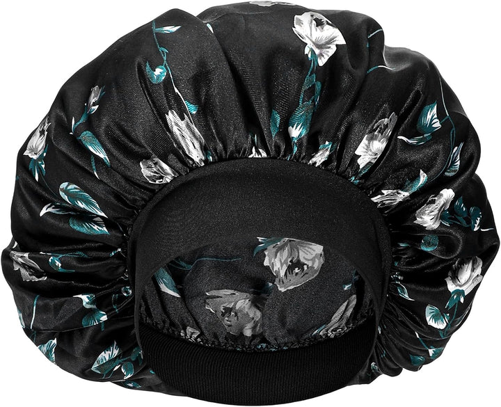 Silk Bonnet for Men, Satin Bonnet Single Layer Elastic Band Silk Sleep Cap Black Soft Adjustable Hair Cap Hair Wrap Large Bonnets for Women Sleeping