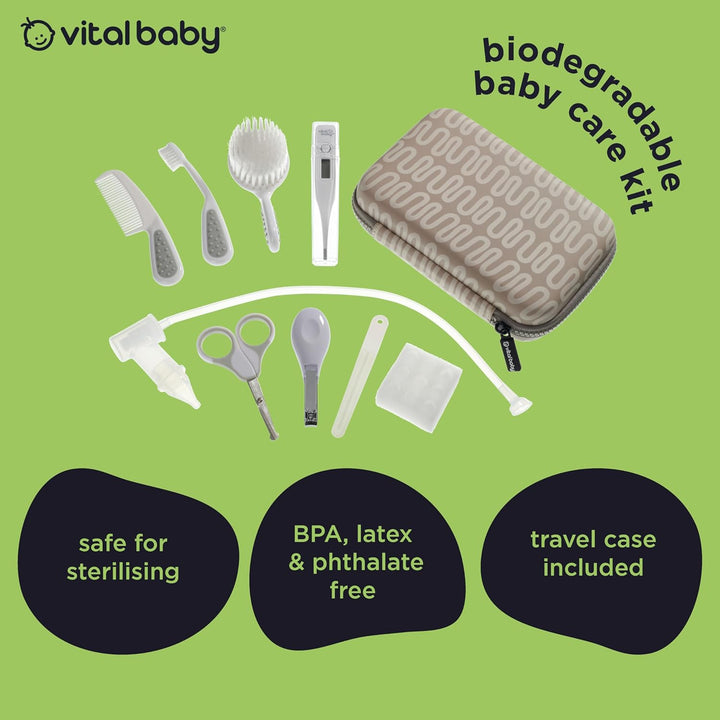 Protect Baby Care Kit, 10Pcs Baby Healthcare Essentials with Wipe Clean Travel Case, Hair Care, Thermometer, Nail Care & Nasal Aspirator, Earthsmart Biodegradable, Bpa-Free