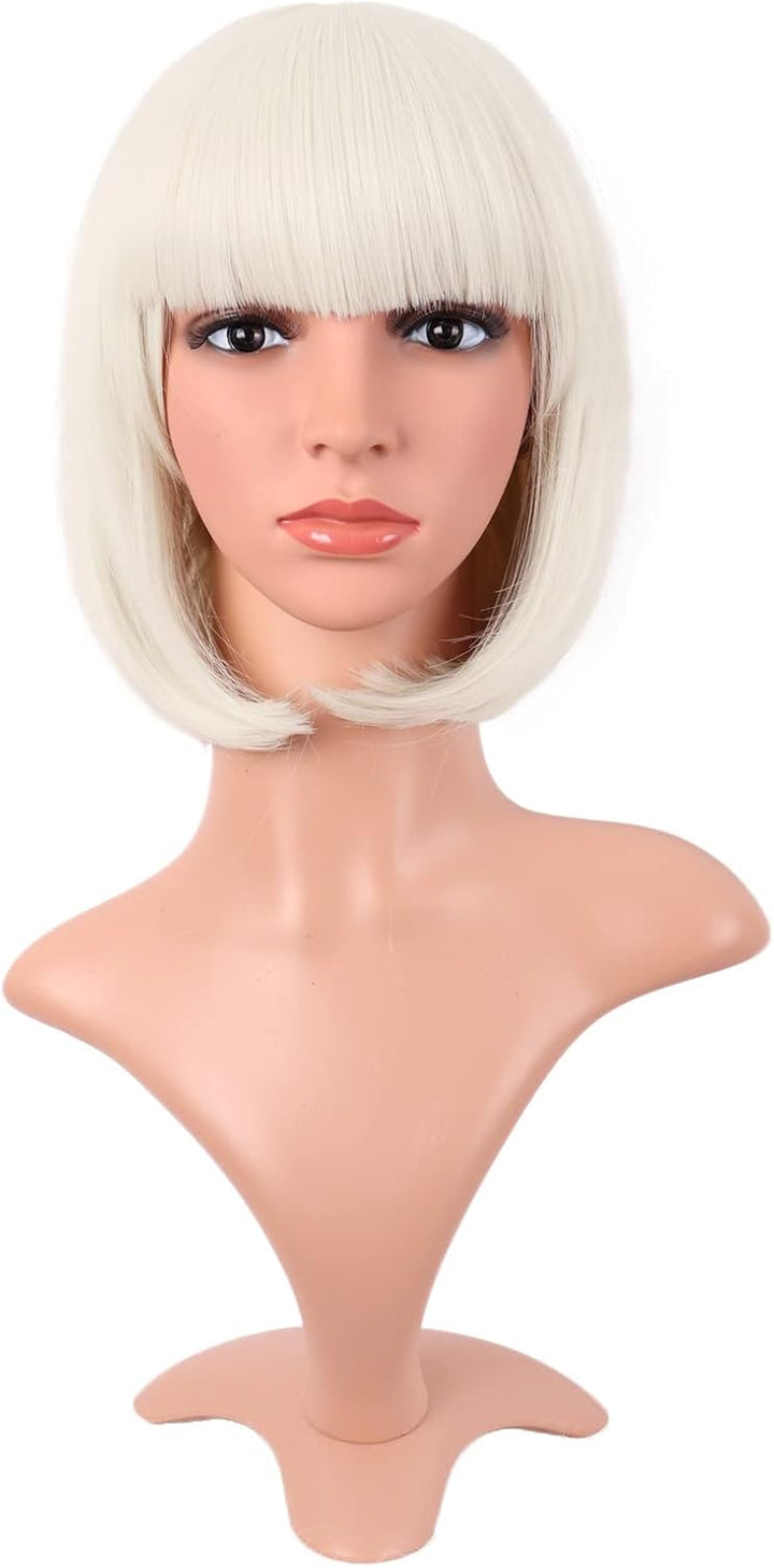 Natural Short Straight New Wigs Flat Bangs Wigs-Black-Ladies
