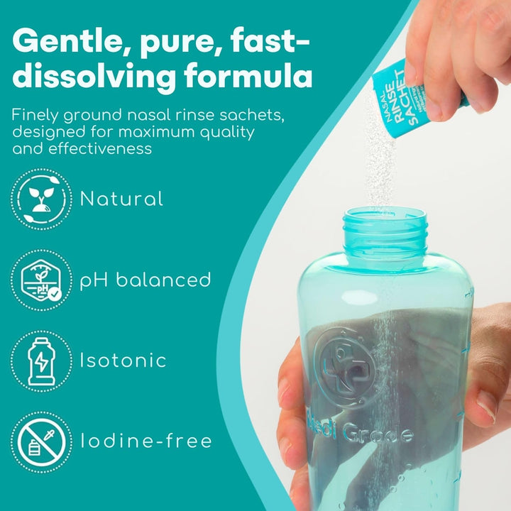 Saline Nasal Rinse Salt Sachets for Nasal Irrigation 50 Sachets X 4.5G -All Natural, Isotonic and Ph Balanced for Clear Nasal Passages and Improved Breathing