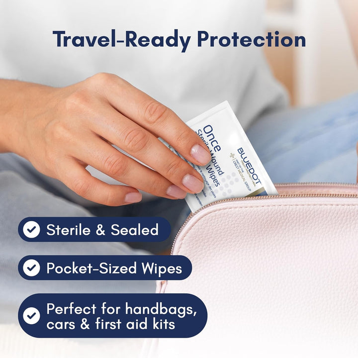 Sterile Saline Wipes 100 Pack: Alcohol-Free, Gentle & Hygienic: Wound Cleansing, Eye Wipes, First Aid, Piercings, Tattoo Aftercare, Hearing Aid Cleaning Kits & Post Procedure Care