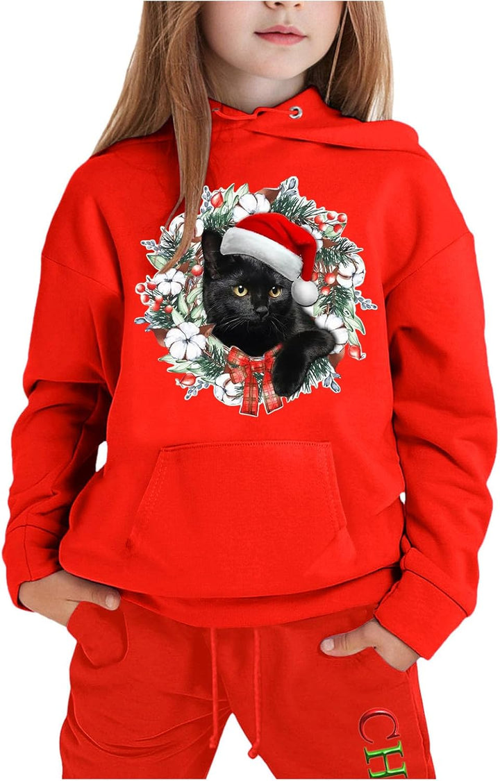 Christmas Reindeer Girls Hoodie Set Children S Two Piece Medium and Small Long Sleeved Sweatpants Christmas Blanket