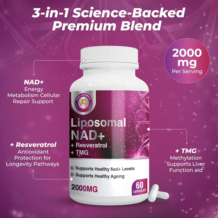Pure NAD + Trans-Resveratrol + TMG | 2000Mg | 3-In-1 Advanced Formula | NAD Resveratrol TMG Supplement | Boost NAD+ | Immune & Energy Support, Skin & Overall Health | 60 Capsules