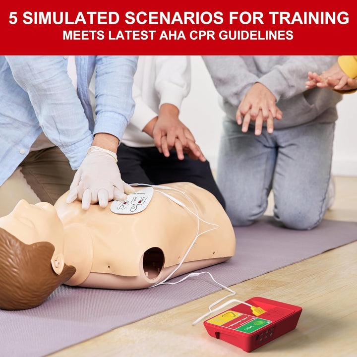 Defibrillator Trainer, -120N AED Training Set CPR Trainer Device, English, French, Spanish, Brazilian Portuguese Voice Prompts, 5 Scenarios First Aid Training Kit for Defibrillator Trainee Beginner