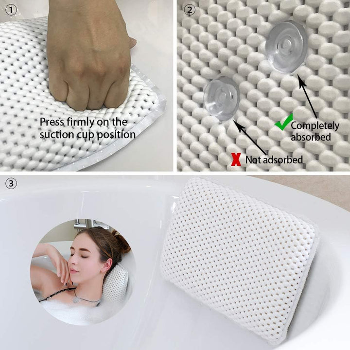Bathtub Pillow, Bath Pillow Bath and Spa Head Rest with Suction Cups Bath Cushion Bathing Pillow (8 Small Suction Cups, 27.9 X 17.8 X 5.1 Centimetres)