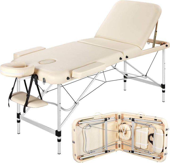 Foldable Massage Bed Portable Lash Table Beauty Bed Professional Salon Spa Table Aluminum 60 Cm Width 2 Section Black