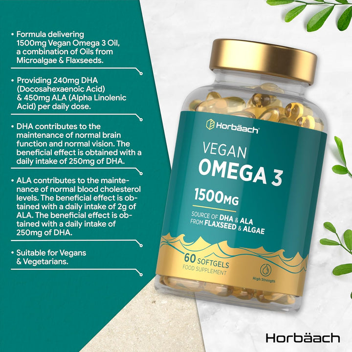 Vegan Omega 3 DHA from Algae Oil 1500Mg | 60 Softgels | High Strength 450Mg of ALA and 240Mg of DHA per Serving | by