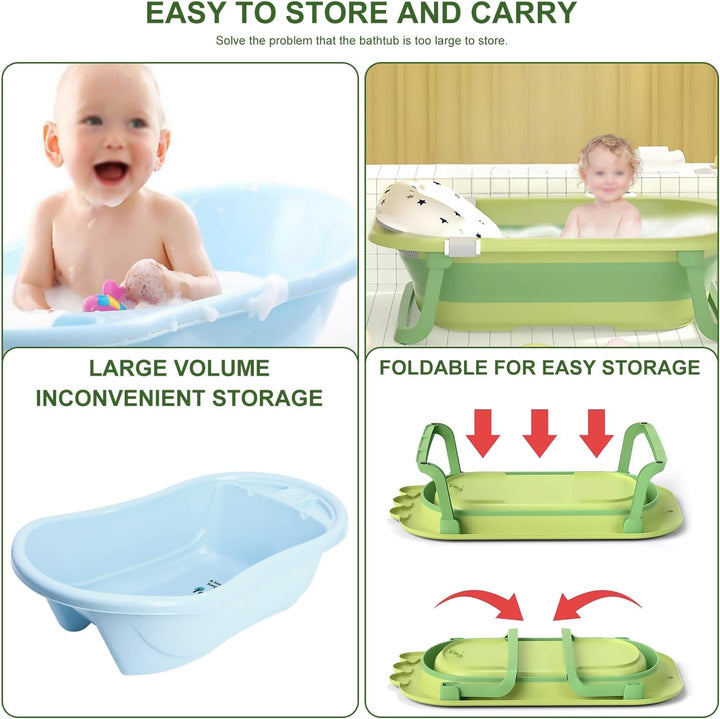 Baby Crocodile Bathtub,Foldable Bath Tub Collapsible Bathtub with Baths Support Cushion Pad Seat Mat, Baby Bath Essentials for Newborn, Anti-Slip Infant Tubs Soft Bathing for 0-3 Years