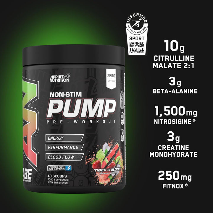 ABE Pump Pre Workout - All Black Everything Stim Free Pump Pre Workout Powder | Pump, Energy & Strength with Citrulline, Creatine, Beta-Alanine (500G - 40 Servings) (Tigers Blood)