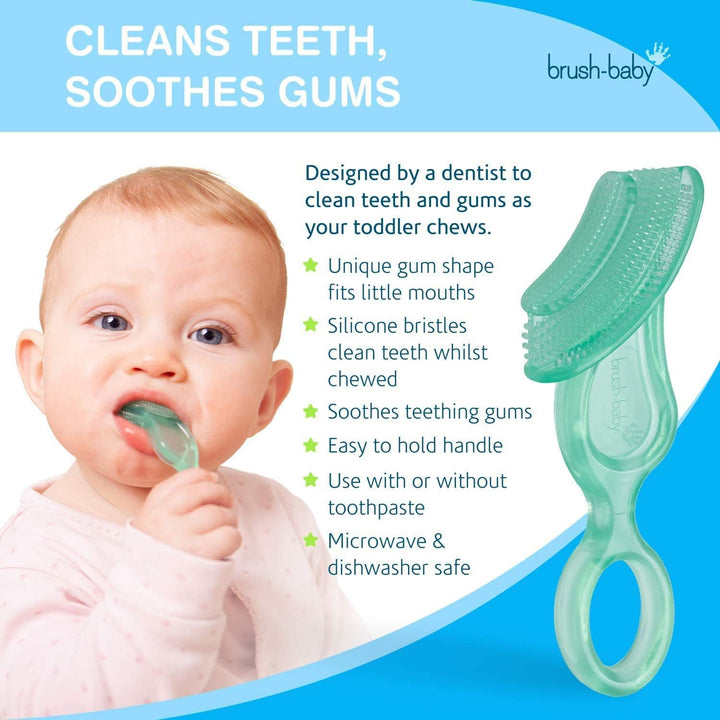 Chewable Soft Toothbrush for Babies & Toddlers | Stage 2 First Teeth - Teething | Suitable from 10-36 Months | Gently Cleans Baby Teeth and Soothes Sore Gums | Teal Colour, Pack of 2