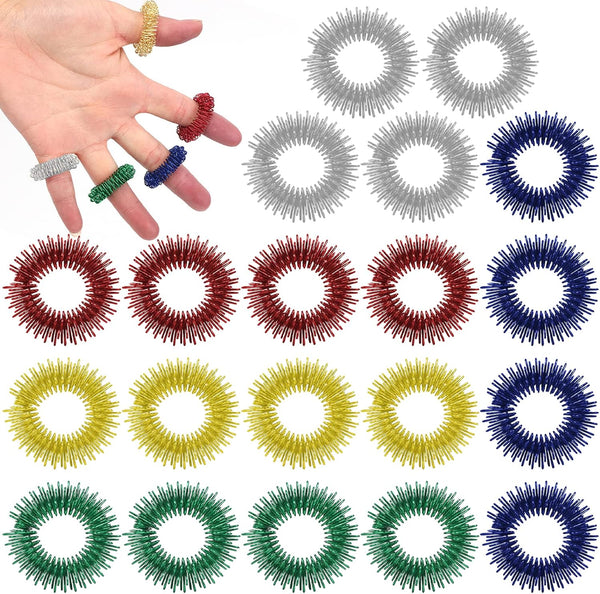 Finger Massage Rings  20 Pcs Spiky Sensory Finger Rings, Spiky Finger Ring, Finger Massager, Acupressure Rings Set, Anti-Stress Ring, Quiet Stress Reducer for Teens & Adults