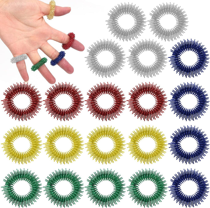 Finger Massage Rings  20 Pcs Spiky Sensory Finger Rings, Spiky Finger Ring, Finger Massager, Acupressure Rings Set, Anti-Stress Ring, Quiet Stress Reducer for Teens & Adults