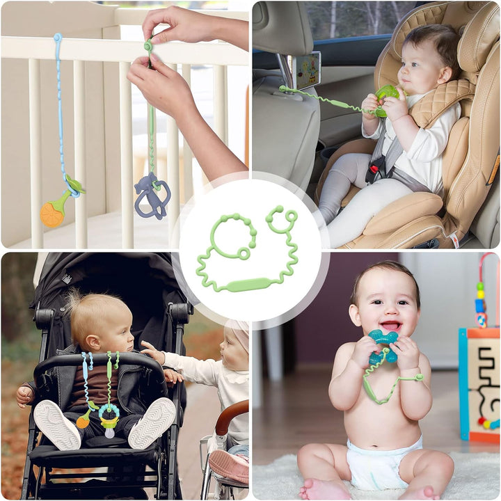 Silicone Toy Clip - 2Pcs Food-Grade Silicone Pacifier & Sippy Cup Strap, Adjustable Stroller Clip, Baby Anti-Drop Toy Chains (Blue/Green)