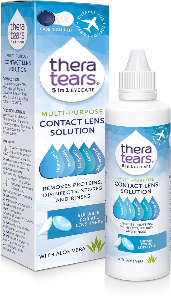 Multi-Purpose Contact Lens Solution 100Ml/Cleans, Disinfects, Lubricates and Hydrates Your Contact Lenses/Added Aloe Vera Known to Soothe and Refresh/Suitable for All Lens Types