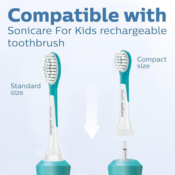 Sonicare for Kids Original Compact Sonic Toothbrush Heads for 3+-Year-Old Kids – 4 Unit Pack in Blue (Model HX6034/33)