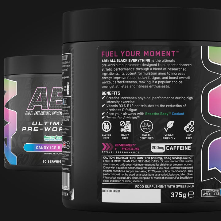 ABE Pre Workout - All Black Everything Pre Workout Powder, Energy & Physical Performance with Citrulline, Creatine, Beta Alanine (375G - 30 Servings) (Candy Ice Blast)