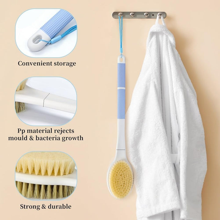 Back Scrubber Brush, Body Shower Brush Back Scrubber with Long Handle, Exfoliating Shower Brush, Wet or Dry Bath Brush for Men Women