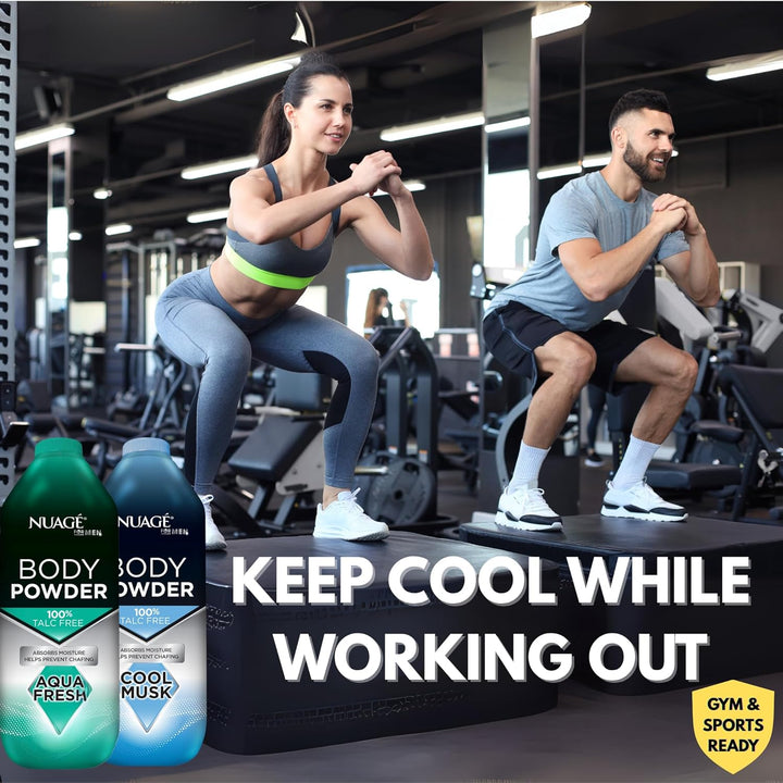 New Nuage Talc Free Body Powder for Men Bundle – 250G Cool Musk & 250G Aqua Fresh – 2 Pk Talc Free Powder for Women & Men – Anti-Chafing & Fresh Skin by GBH