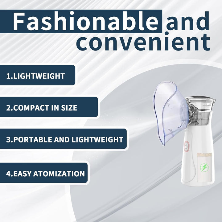 Nebuliser Machine for Adults & Kids, Portable Handheld Inhaler, Ultrasonic Rechargeable Nebulizer with 2 Masks & Mouthpiece, Easy to Use & Clean, Silent Nebuliser for Home & Travel